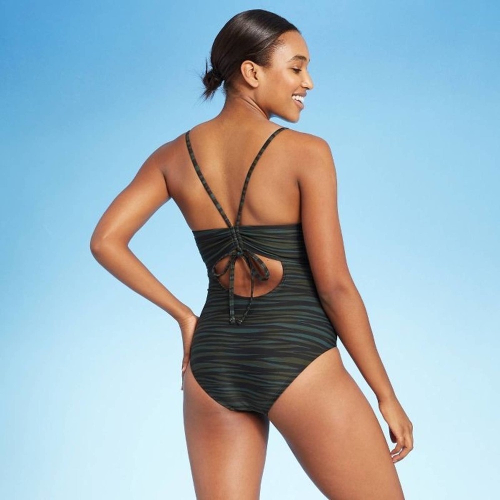 NWT Kona Sol One Piece Cinch Back Zebra Swimsuit S